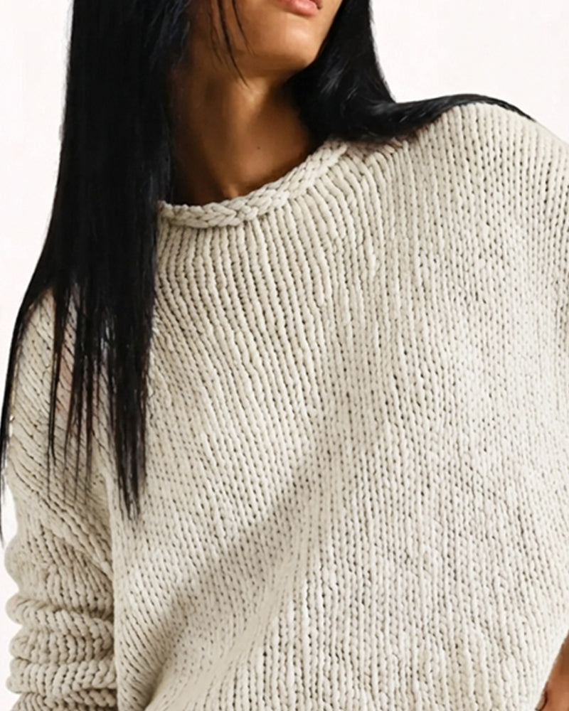 Pullover Col Rond Court Manche Longue Uni