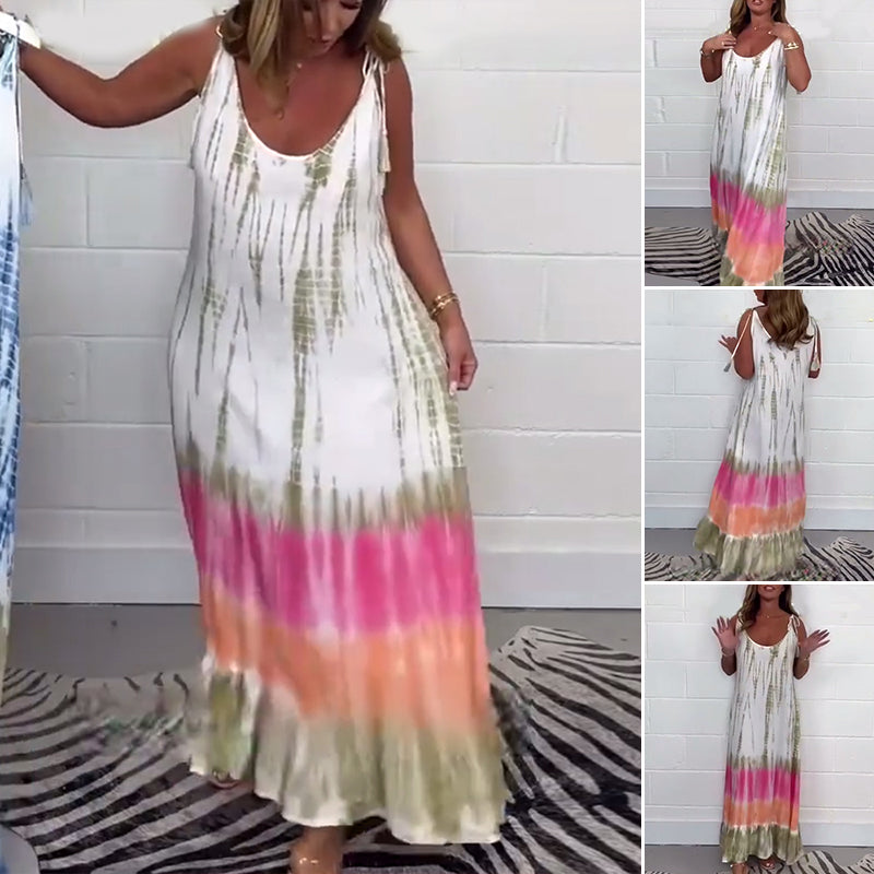 Robe Couleur Contrastée Imprimé Dos Nu