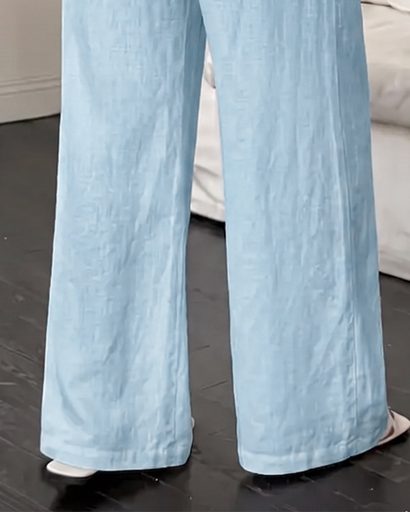 Pantalon Attacher Jambe Droite Unie Polyvalent Long