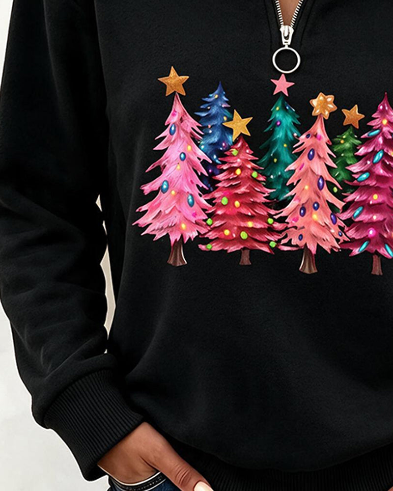 Sweat-Shirt Demi-Zip Sapin De Noël Imprimé