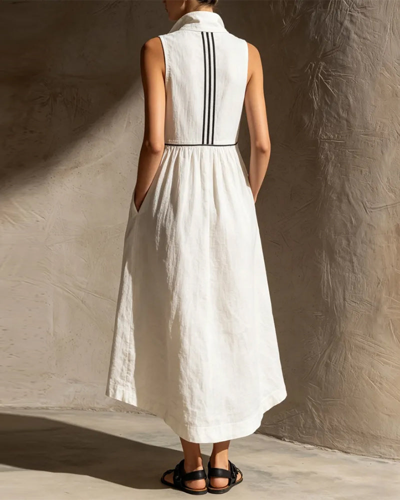 Robe Col Montant Profond Col En V Sans Manches