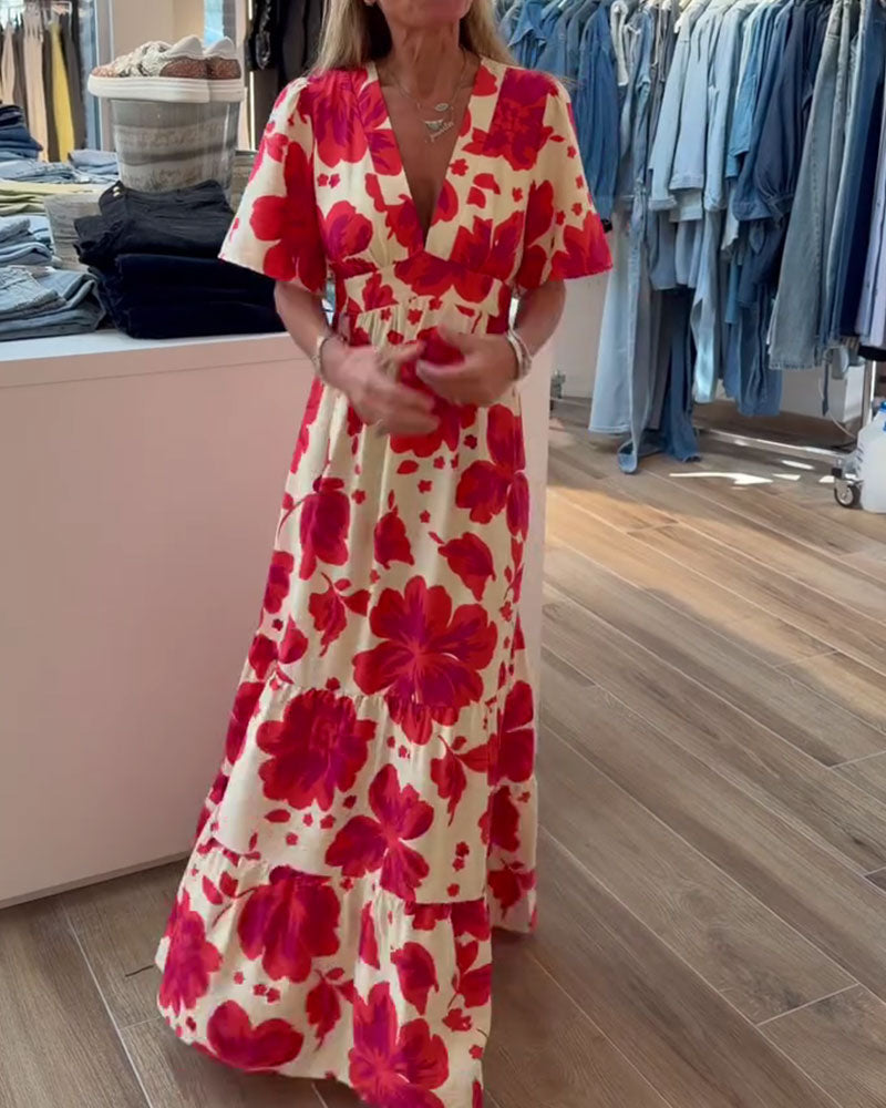 Robe Profond V Resort Taille Imprimé