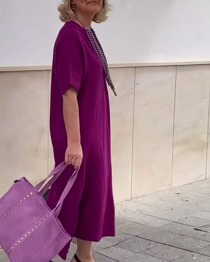 Robe Décolleté En V Couleur Unie Simple Longue