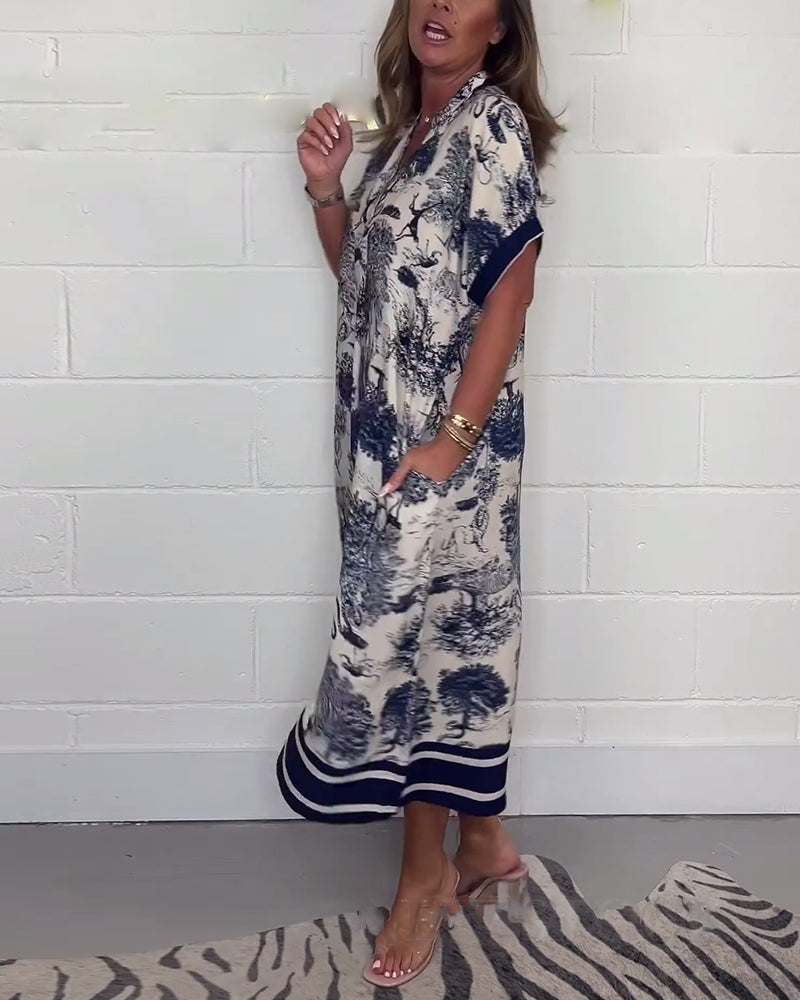 Robe à poche col V imprimé animal