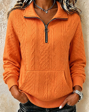 Sweatshirt Demi Fermeture Éclair Unie Décontracté