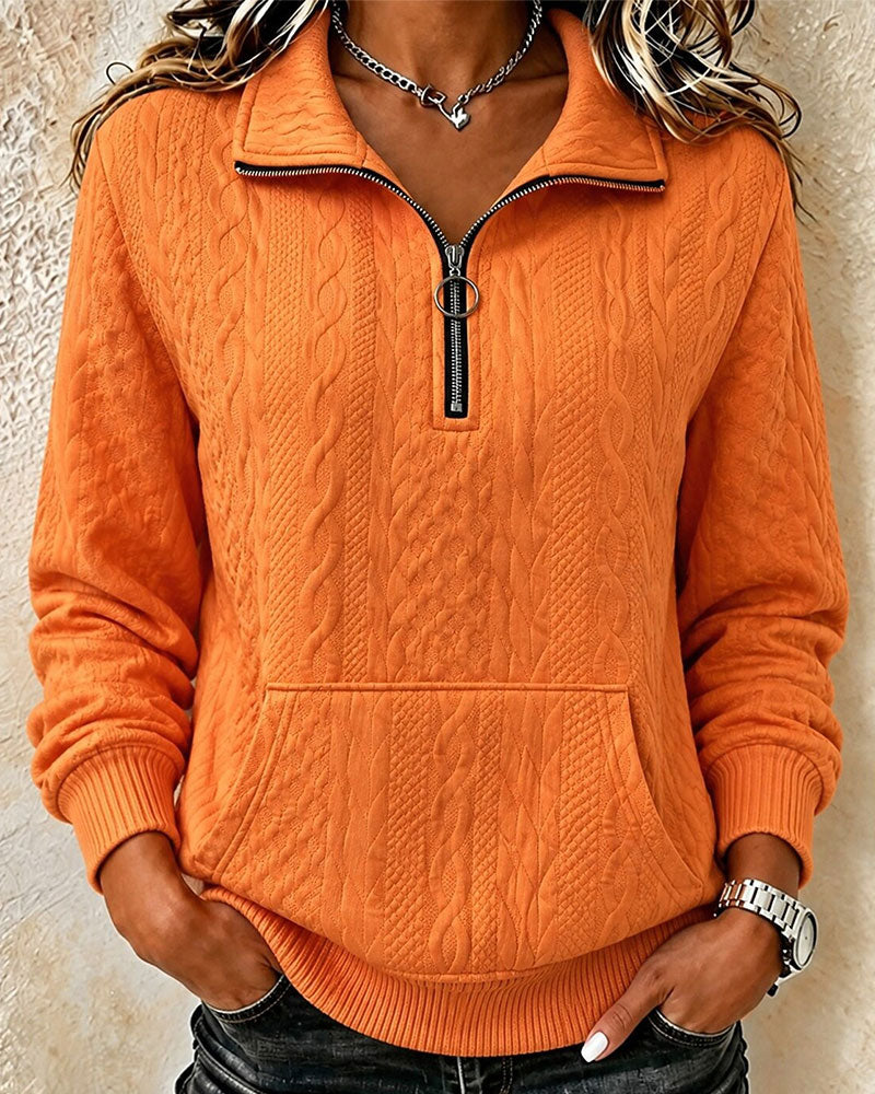 Sweatshirt Demi Fermeture Éclair Unie Décontracté