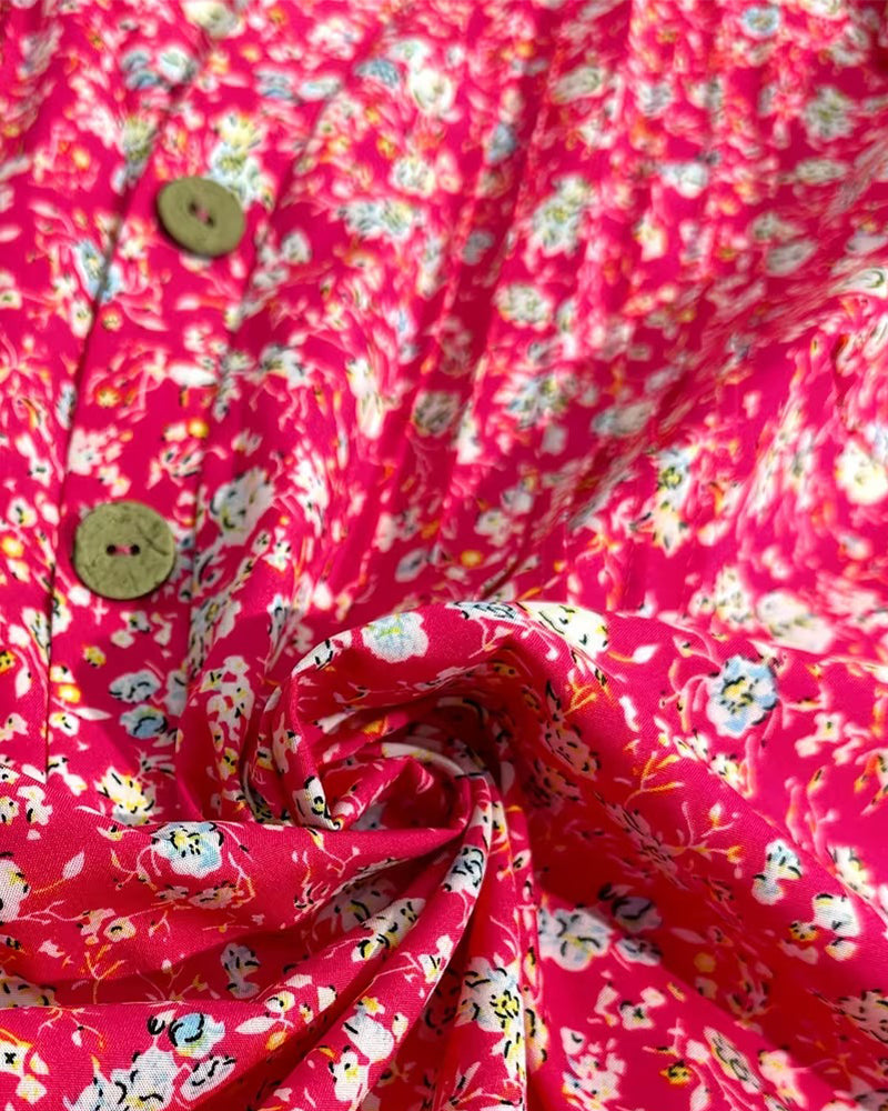 Blouse Col En V Bouton Imprimé Floral