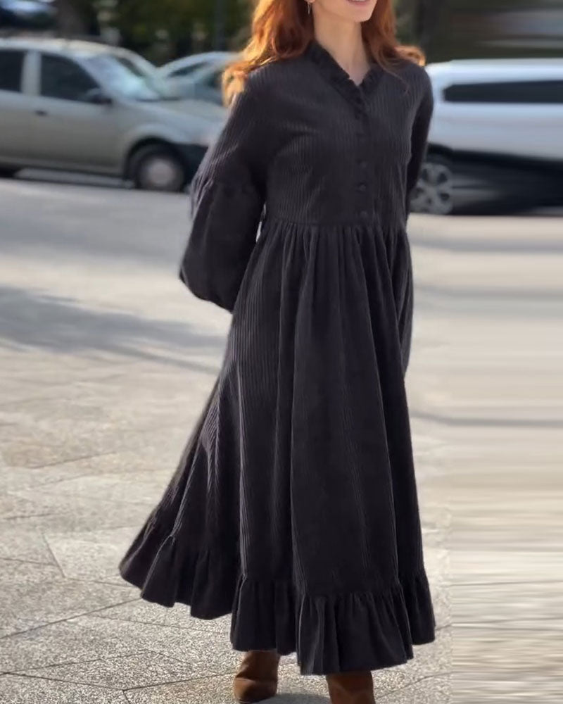 Robe Col En V Volant Plissé Maxi