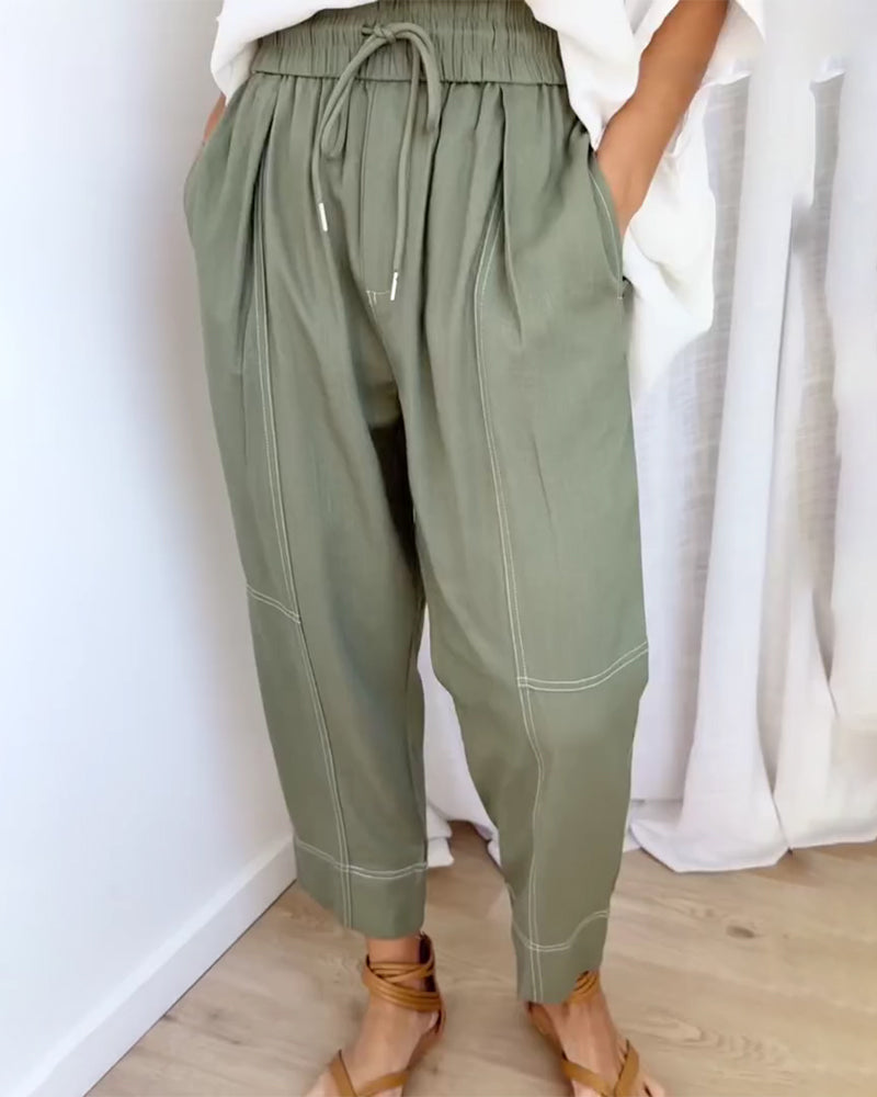 Pantalon Lanterne À Taille Élastique Avec Cordon De Serrage