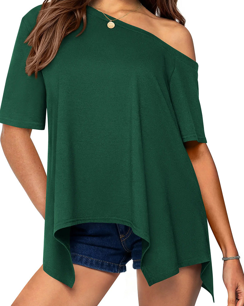 T-Shirt Asymétrique Hors Épaule Manches Courtes
