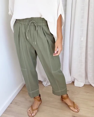 Pantalon Lanterne À Taille Élastique Avec Cordon De Serrage
