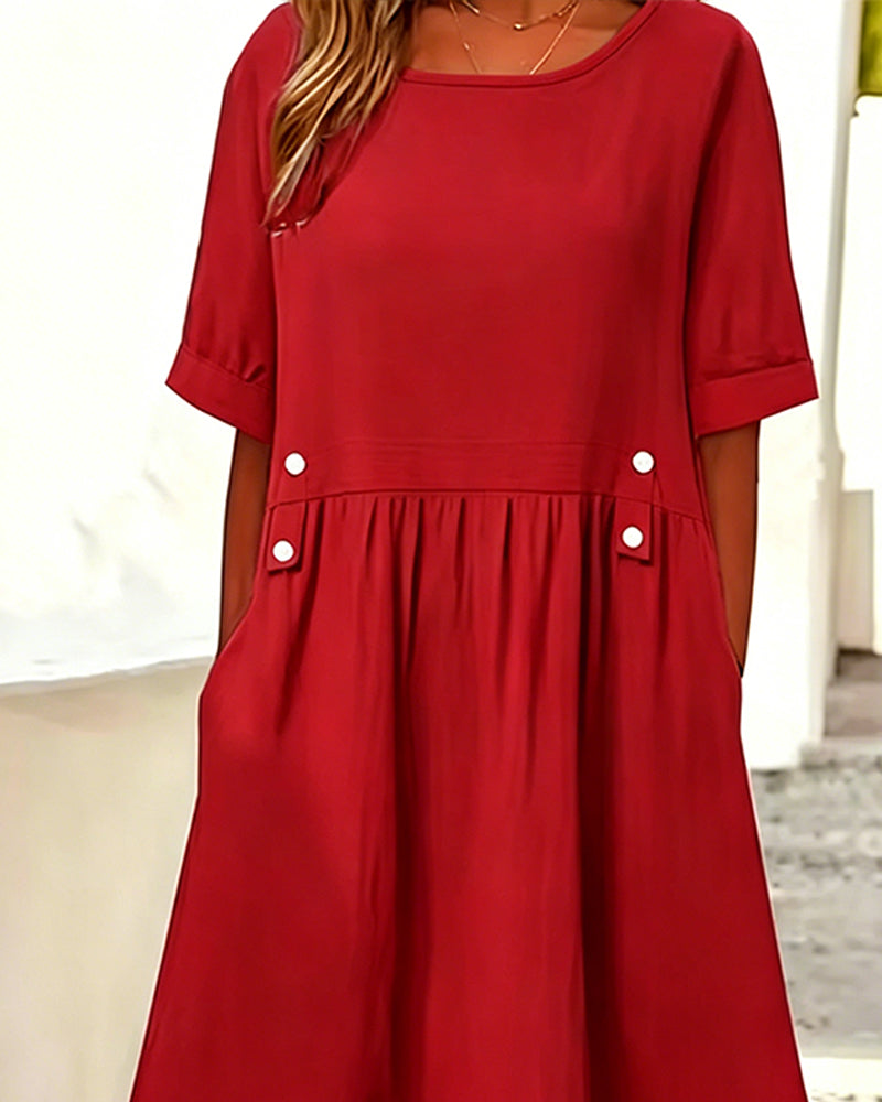 Robe Encolure Ronde Manche Courte Couleur Unie
