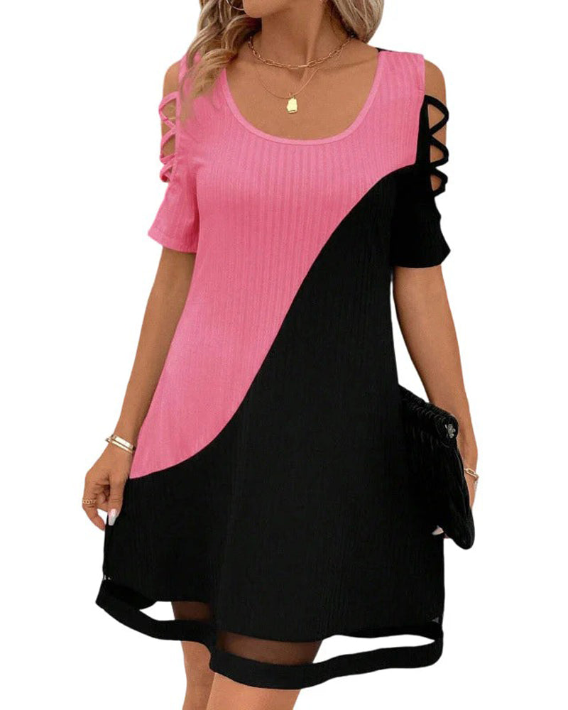 Robe Bloc Couleur Manches Courtes