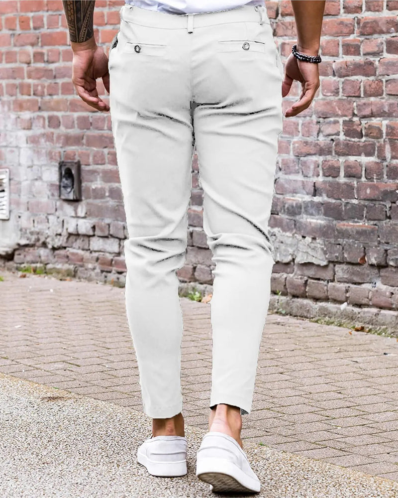 Pantalon Unie Bouton Devant Slim Fit Décontracté