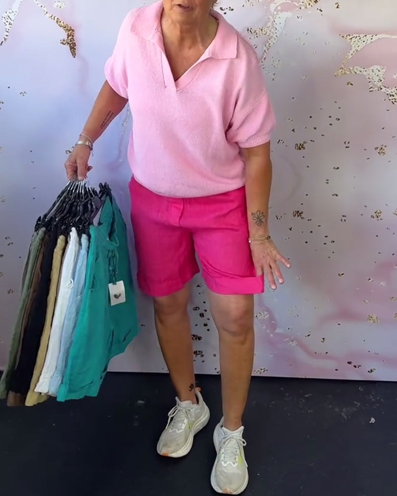 Short Uni Coton Et Lin Décontracté