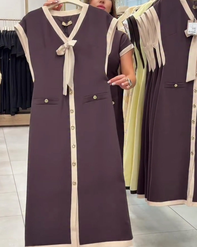 Robe Col V Nœud Bouton