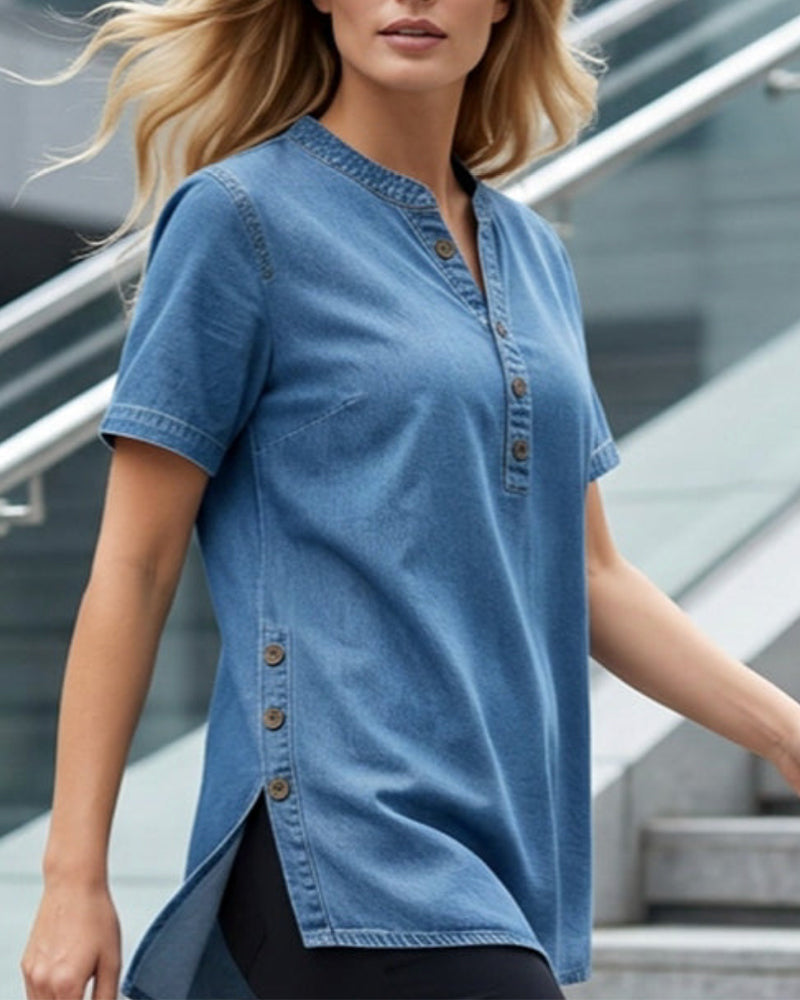 Blouse Décontractée Uni Manches Courtes