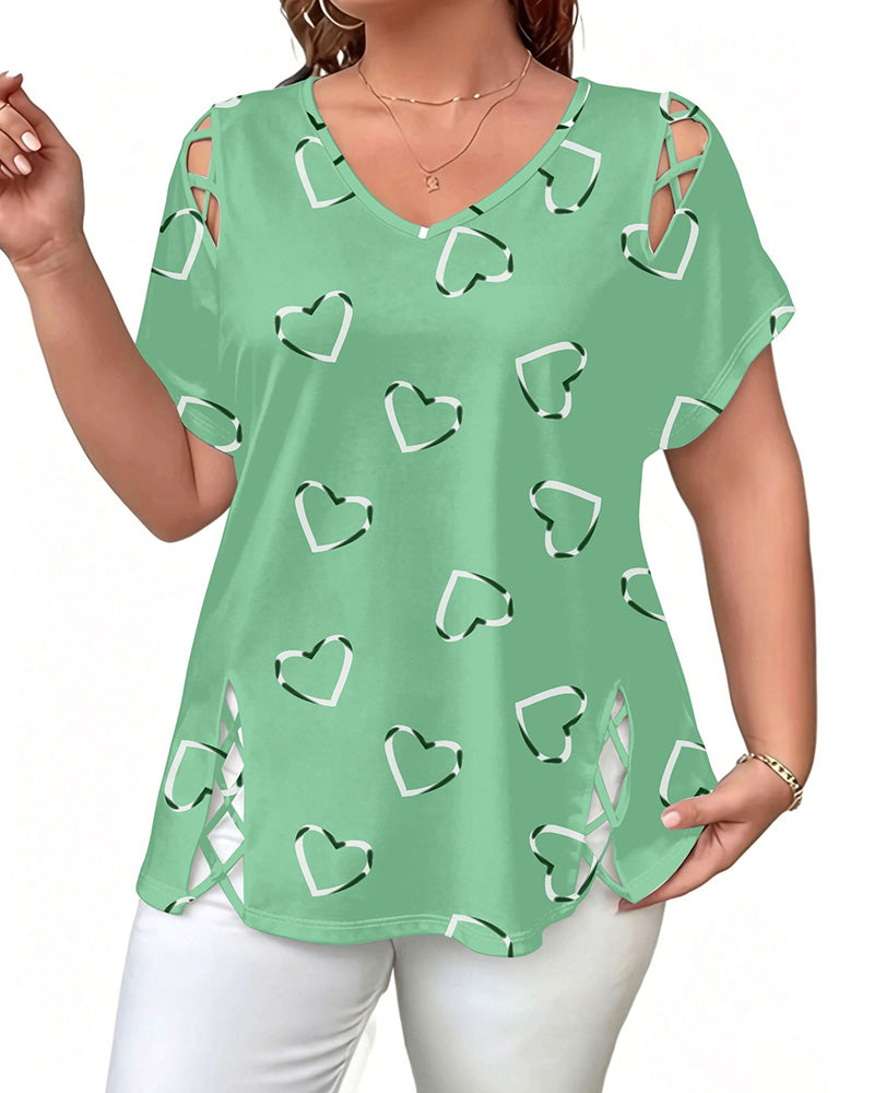 T-Shirt Motif Cœur Ajouré Manches Courtes
