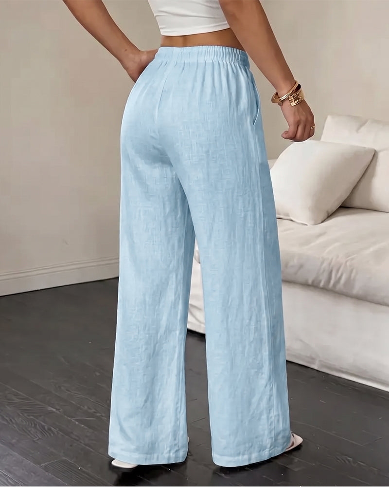 Pantalon Attacher Jambe Droite Unie Polyvalent Long