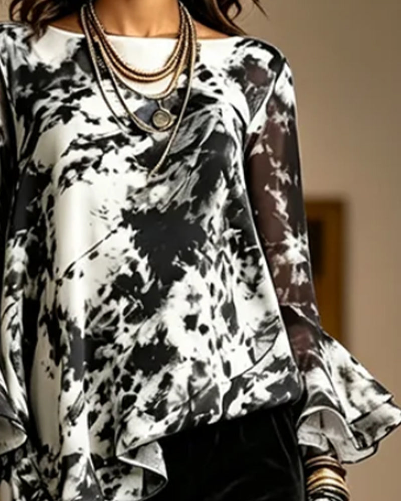 Blouse Encre Tie-Dye Volant