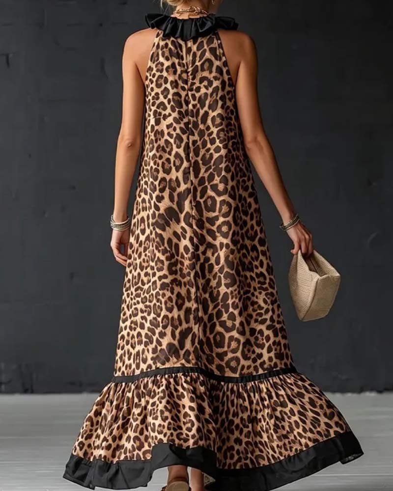 Robe Sans Manches Volants Léopard