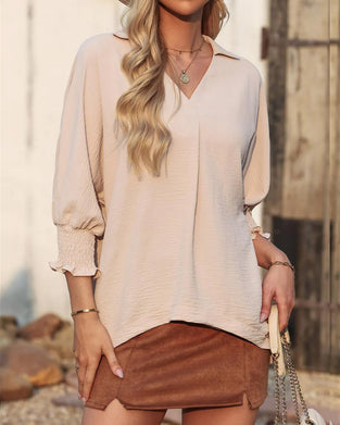 Blouse Col En V Coupe Loose Manche 3/4