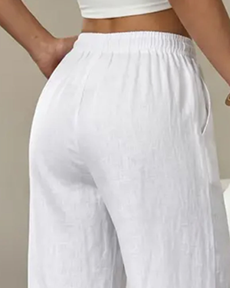 Pantalon Attacher Jambe Droite Unie Polyvalent Long