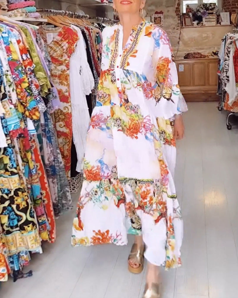 Robe bohème à boutons et patchwork