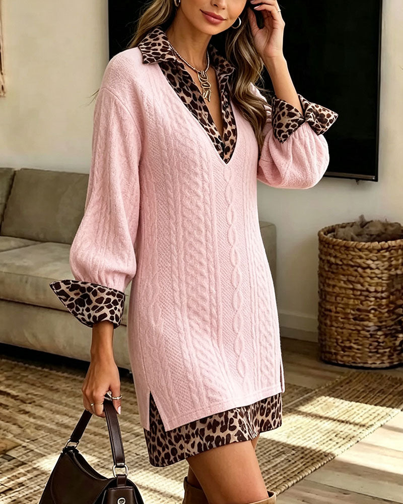 Robe Revers Léopard Mode Fente