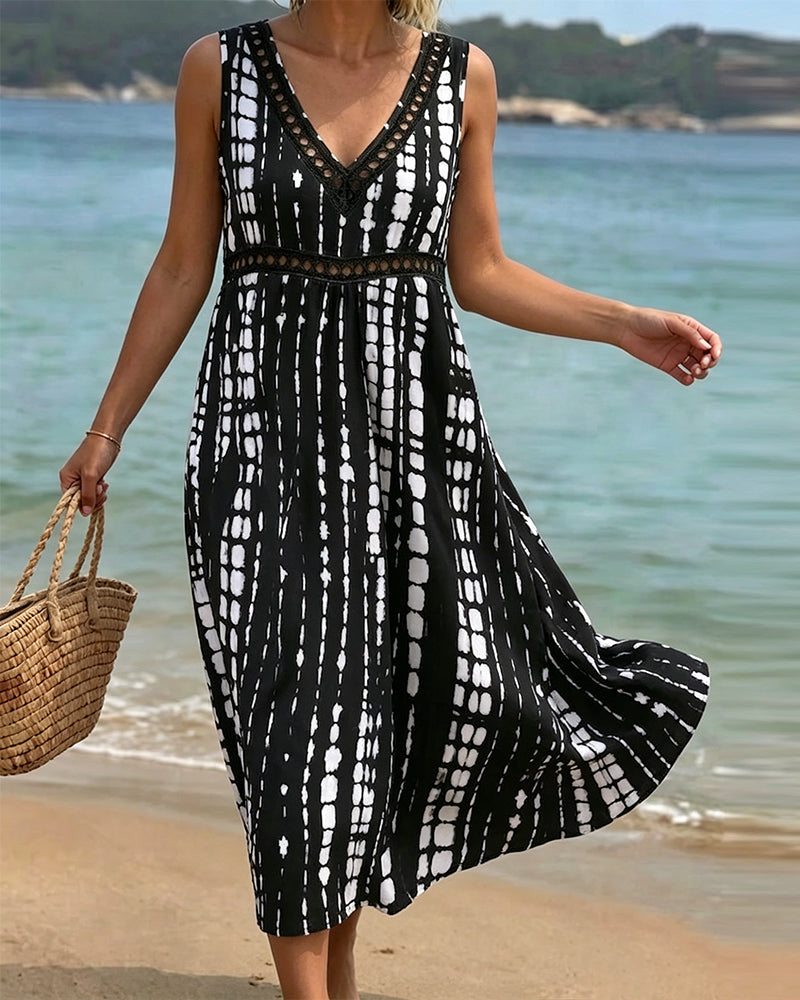 Robe Col En V Sans Manches Imprimé Abstrait