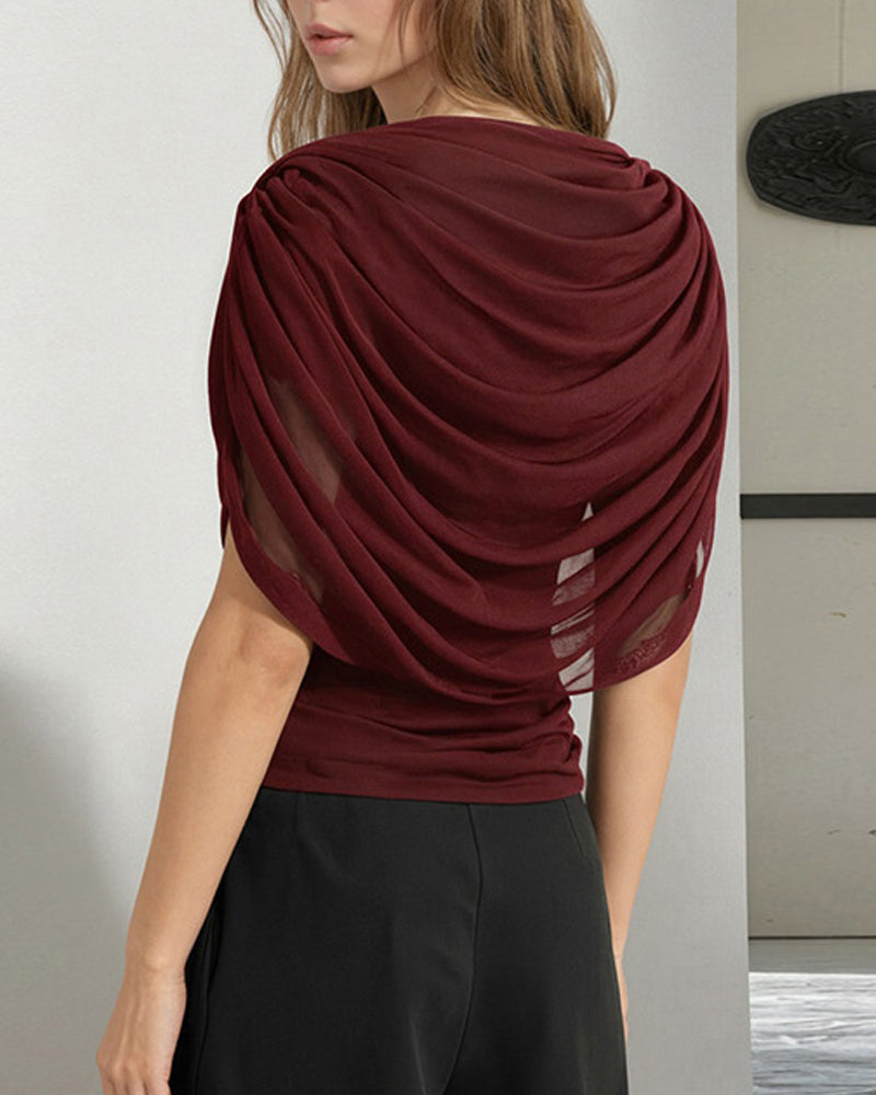 Blouse Mesh Foulard Col Drapé Slim Fit