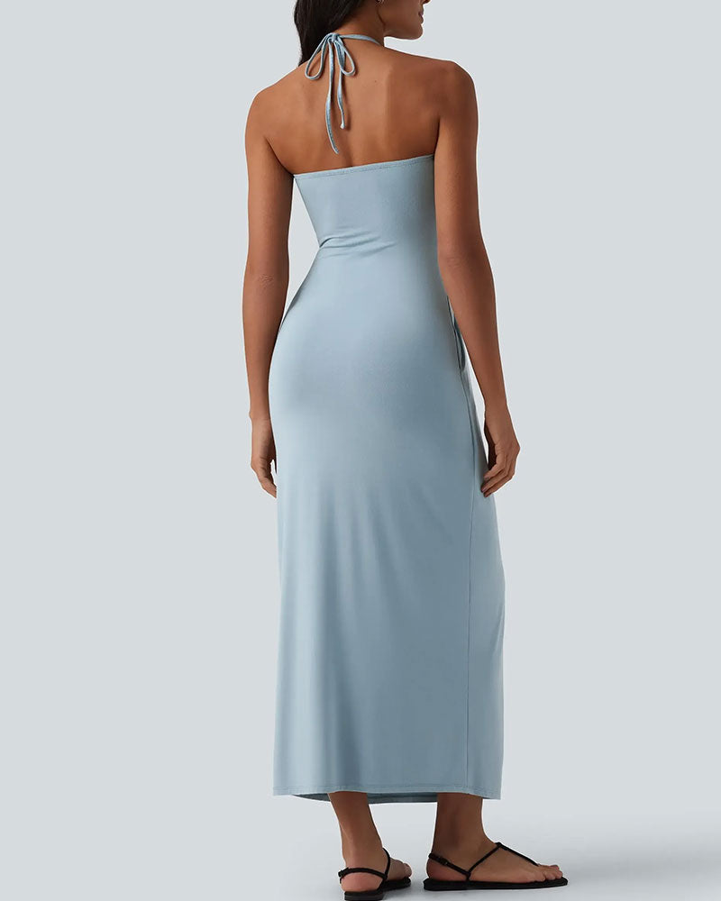 Robes Halter Drapé Longue