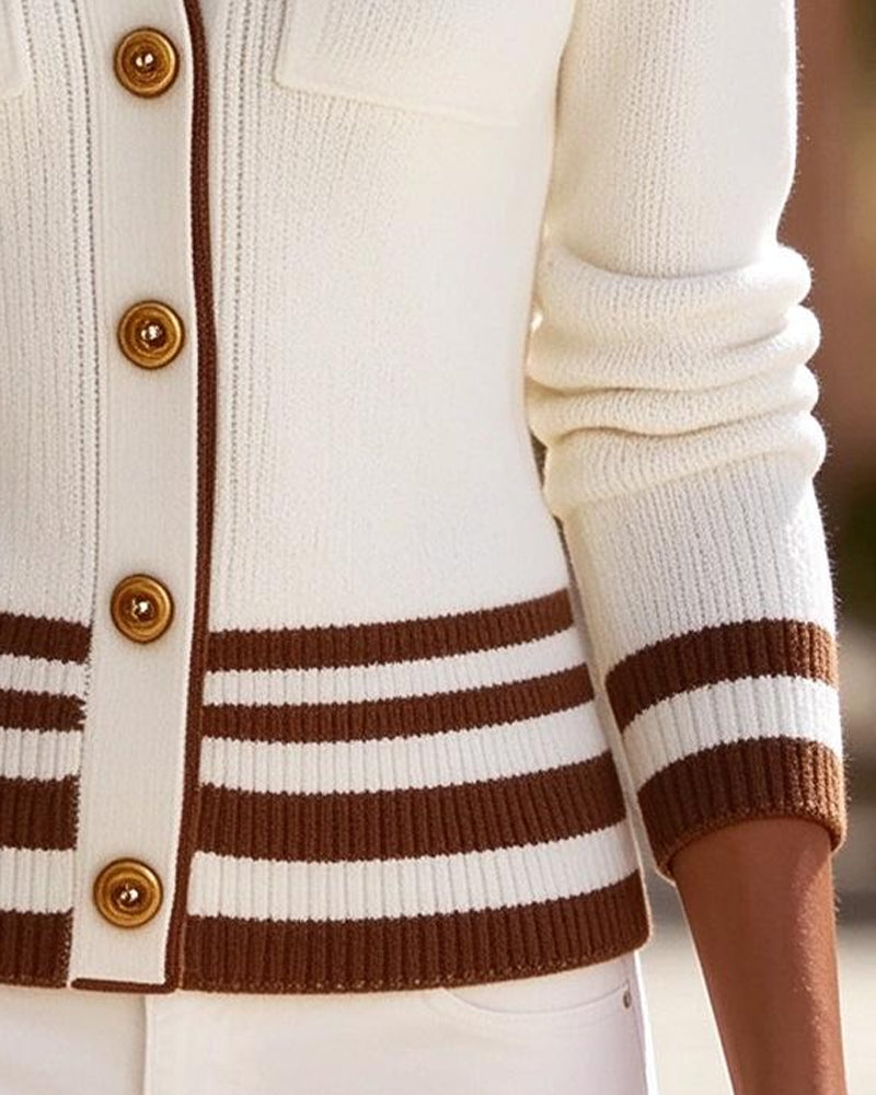 Cardigan Revers Bouton Rayure