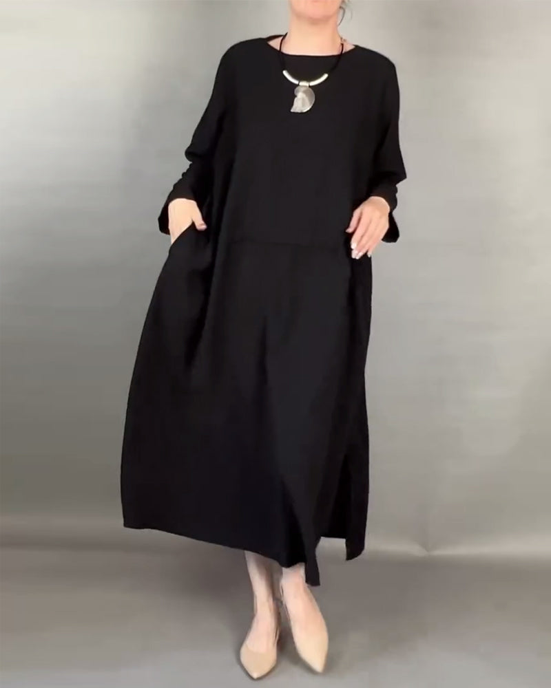 Robe Ample Grande Taille Unie Avec Boutons