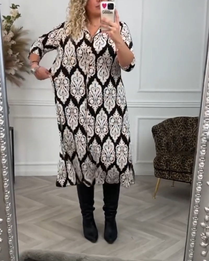 Robe à revers imprimé et fente latérale