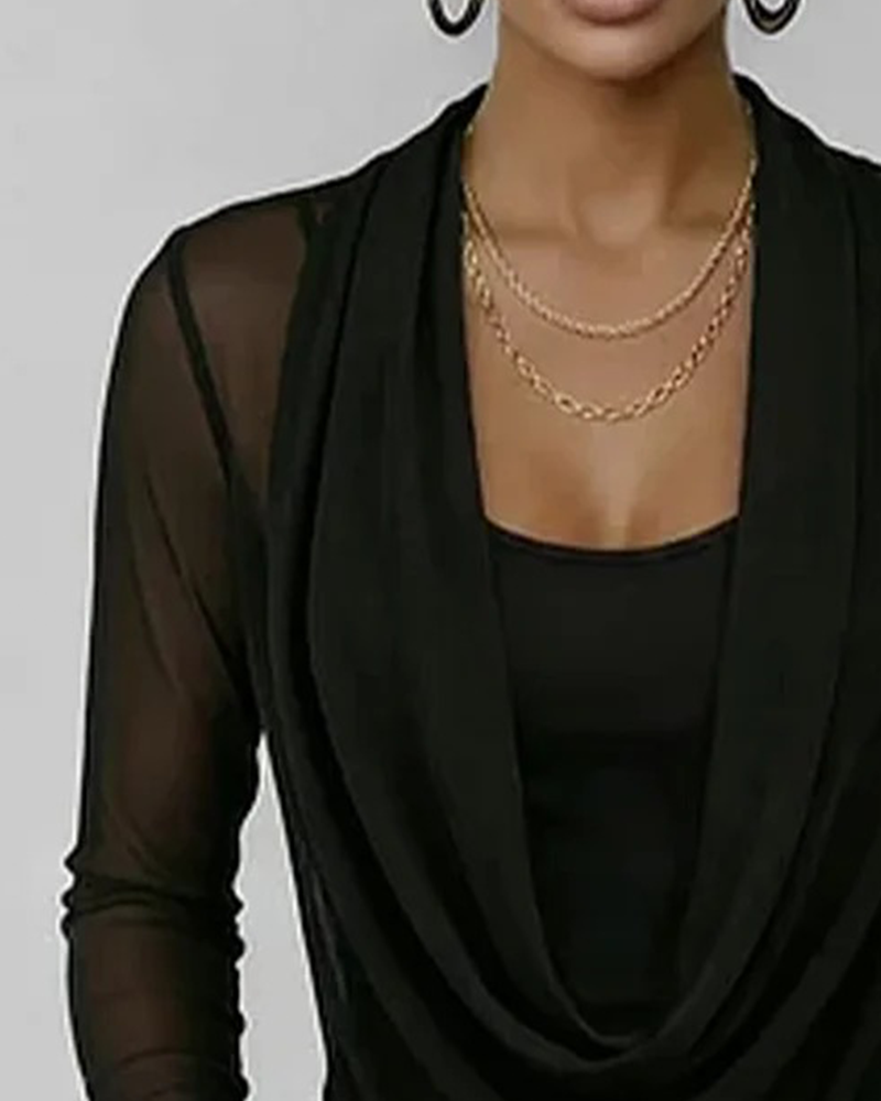 Haut Manche Mesh Col Claudine Manches Longues