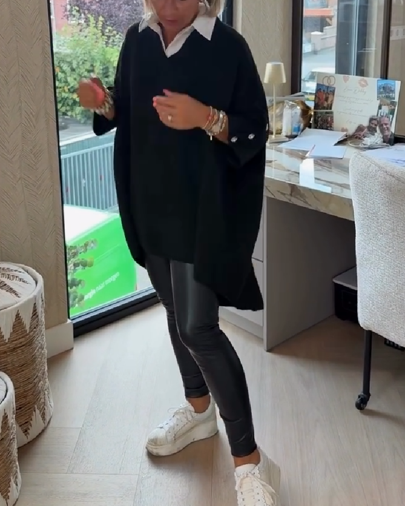 Pull Avec Caractéristiques Col V, Boutonné Et Asymétrique