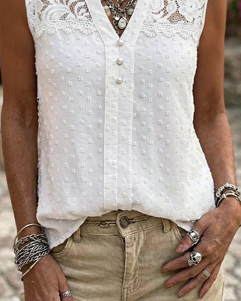 Débardeur Dentelle Jacquard Sans Manches