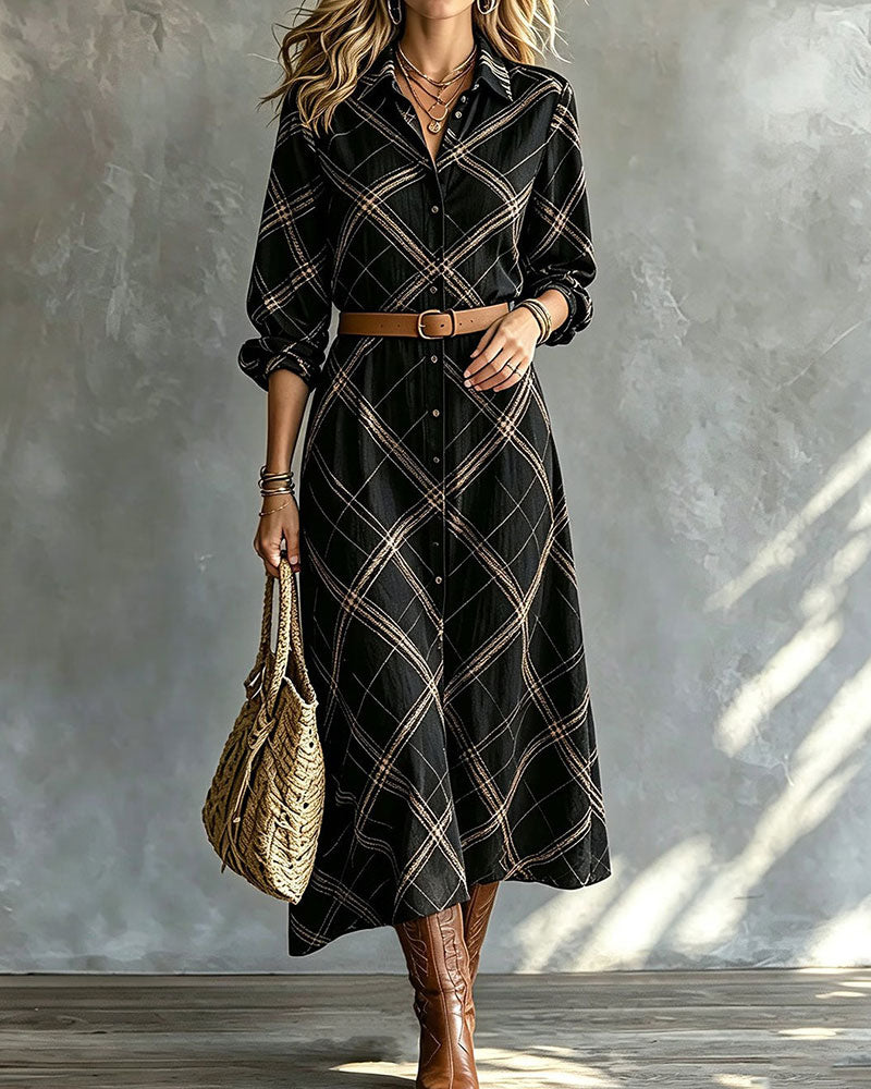 Robe Revers Bouton Ourlet A