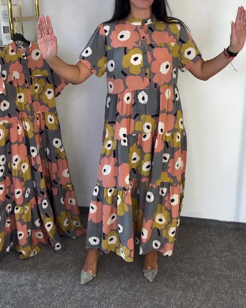 Robes Col Mandarin Imprimé Superposé