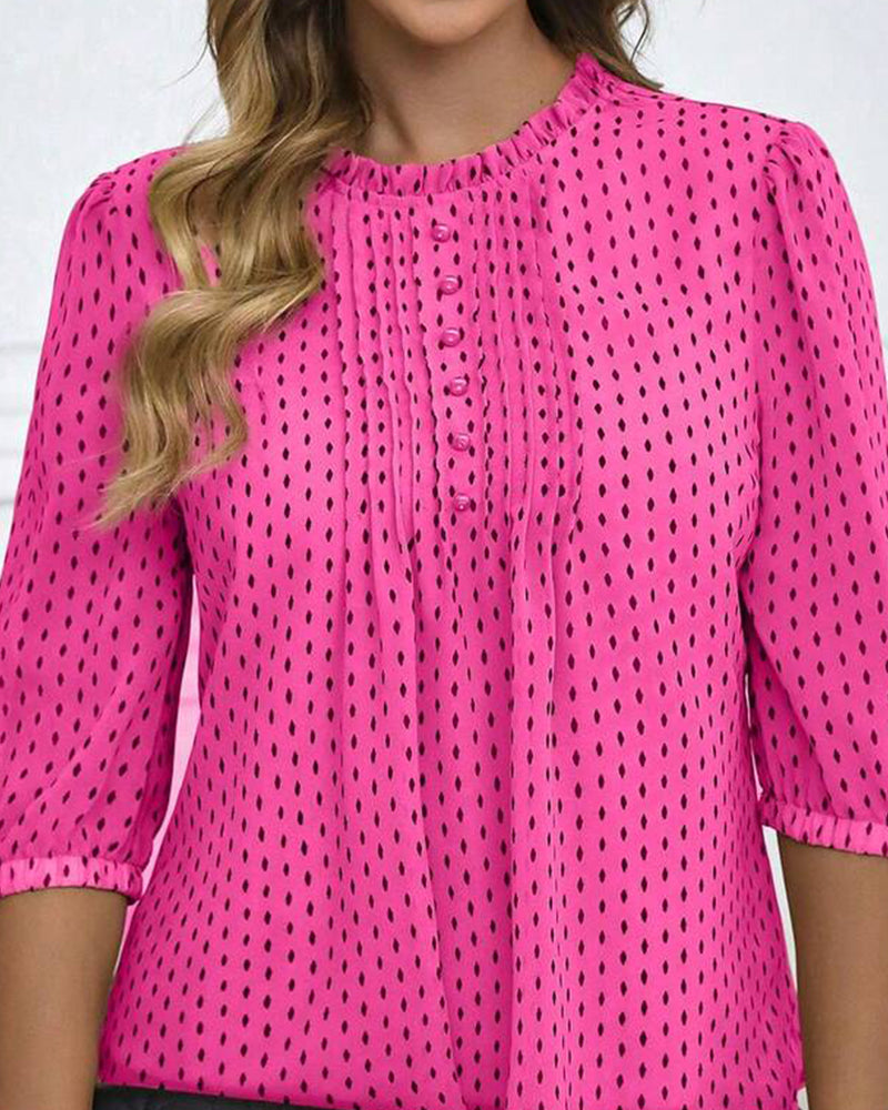 Blouse Volant Garniture Large Polka Dot