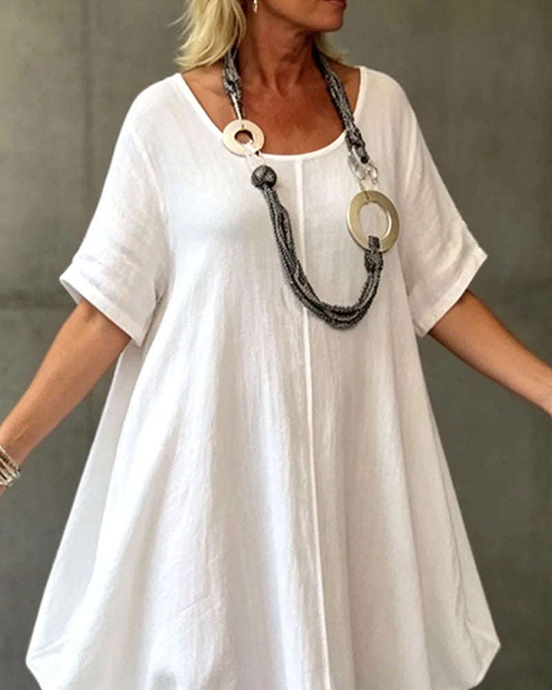 Robe À Col Rond Unie Et Coupe Ample