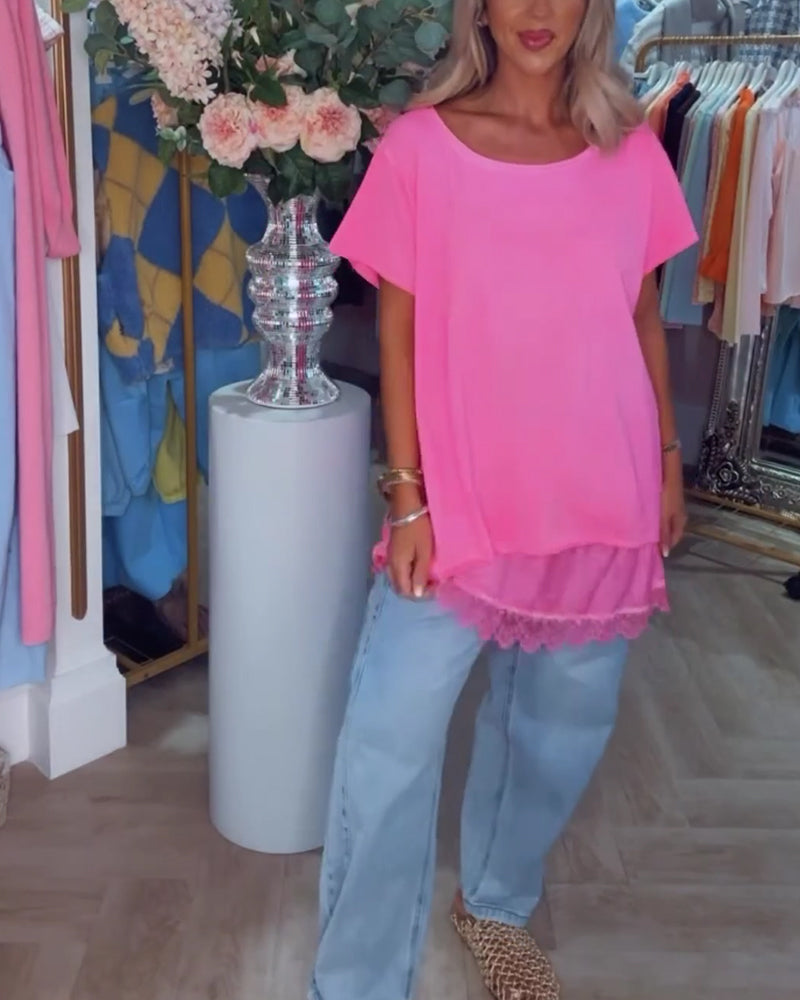 T-shirt Dentelle Assemblé Manche Courte