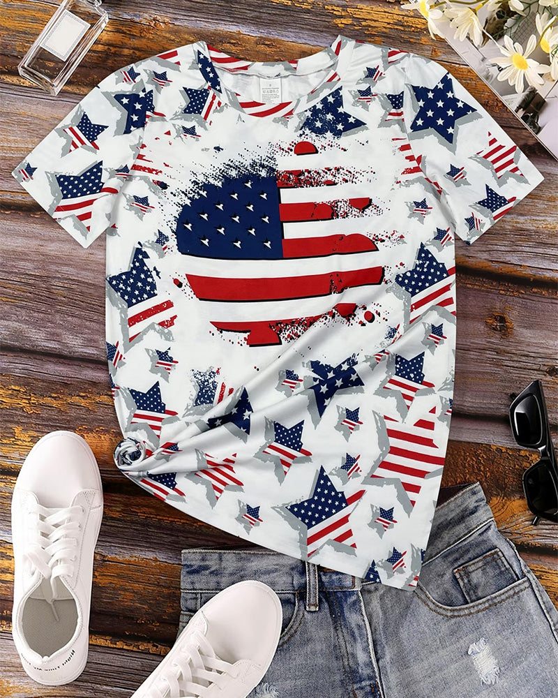 T-Shirts Distressed Drapeau Imprimé Intégral Manches Courtes