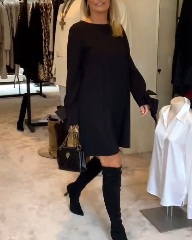 Robe Élégant Col Rond Manche Nœud