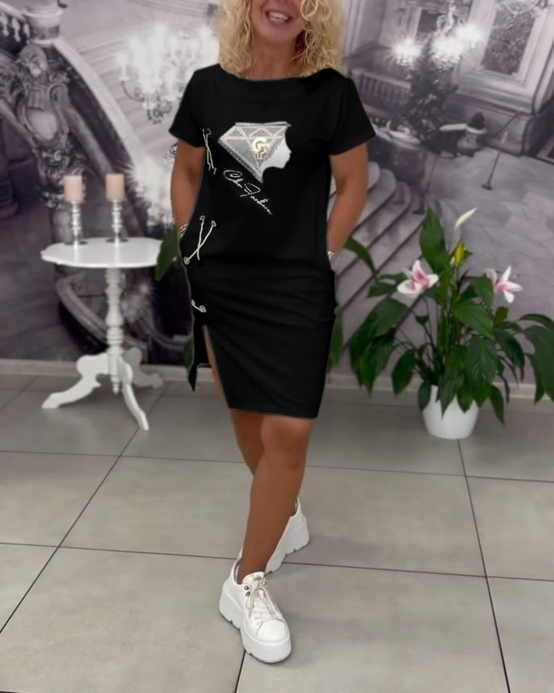 Robe Imprimée Cintrée Fendue