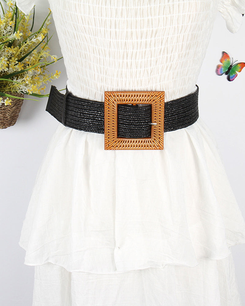 Ceinture élastique pour femme tissée d'herbe