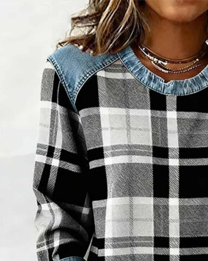 Sweat Tendance À Motif Patchwork À Carreaux