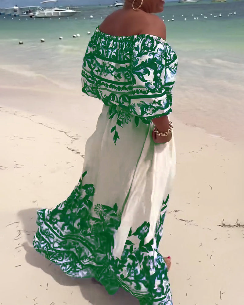 Robe Off-Shoulder Imprimé Resort