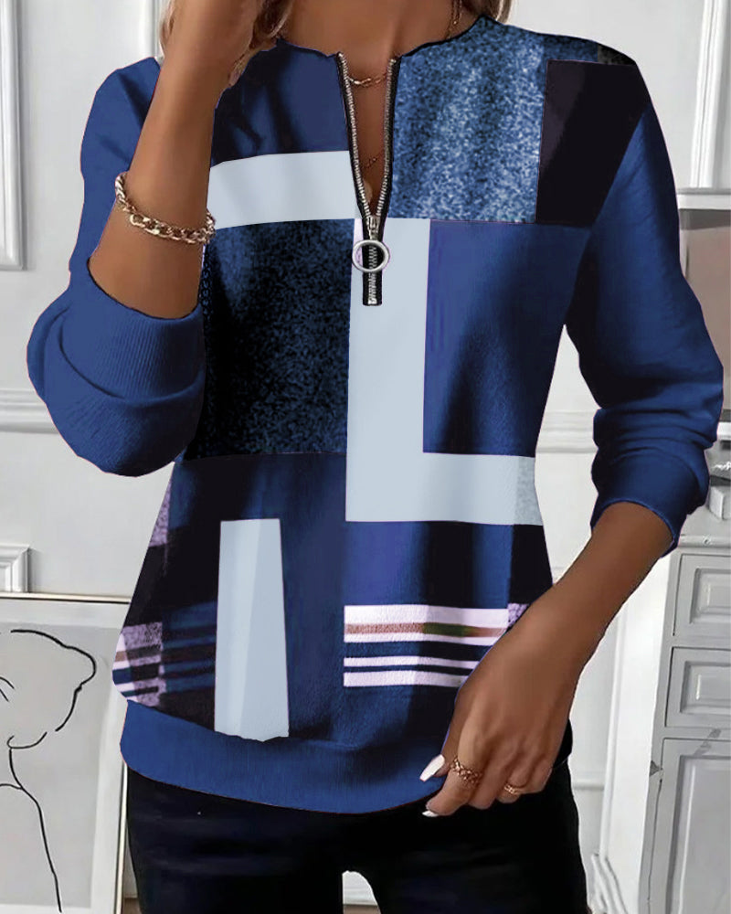 Sweat-Shirt Décontracté À Demi-Zip Avec Imprimé